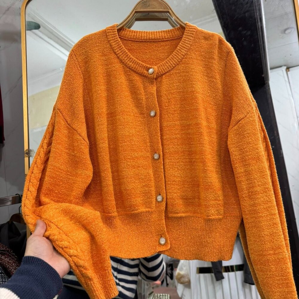 Cozy Orange Knit Cardigan Button Up Sweater 🧡